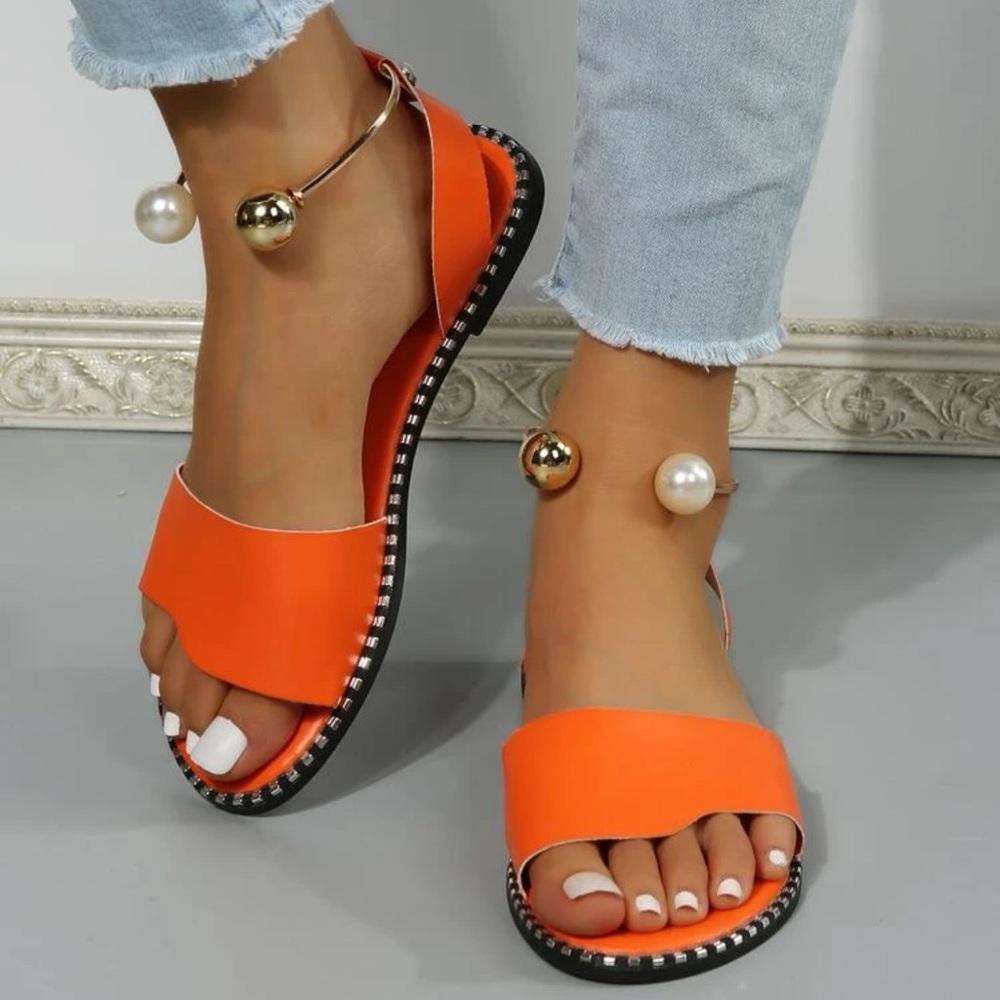 NWOT faux leather orange open toe sandals